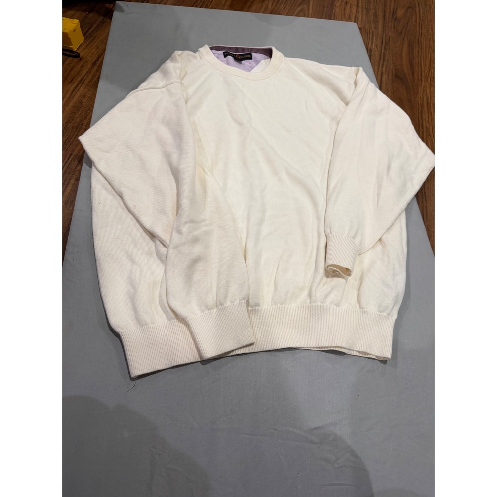 Preppy Mens Tommy Hilfiger Golf Crewneck Sweater L Cream White
